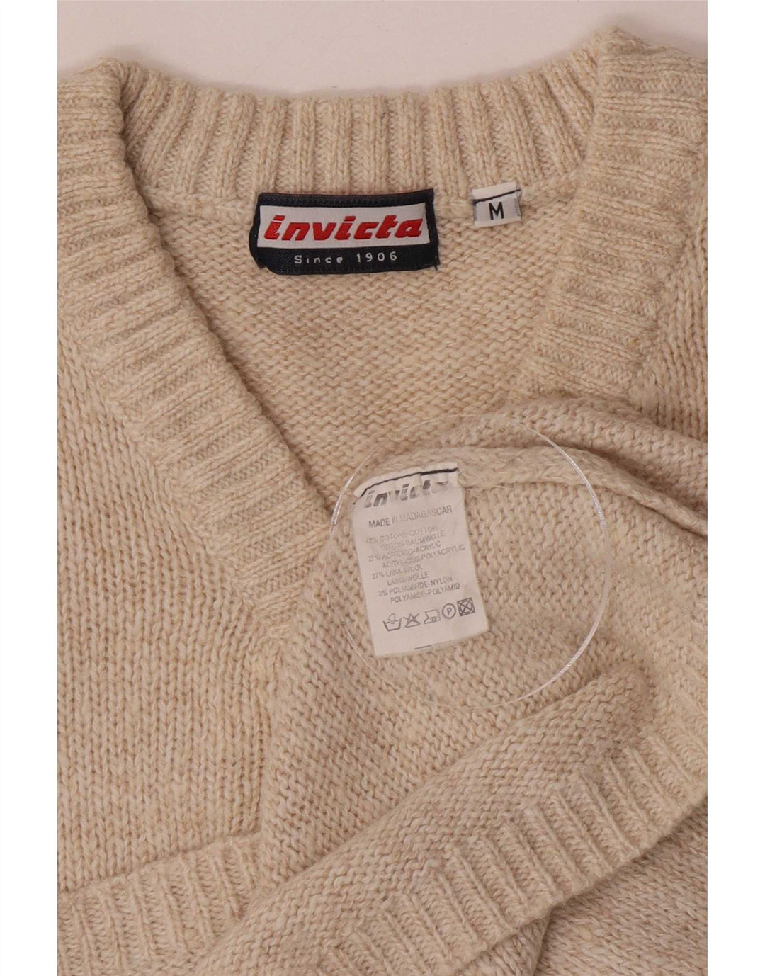 Invicta Męski sweter z dekoltem w kształcie litery V, średnio beżowy, bawełniany