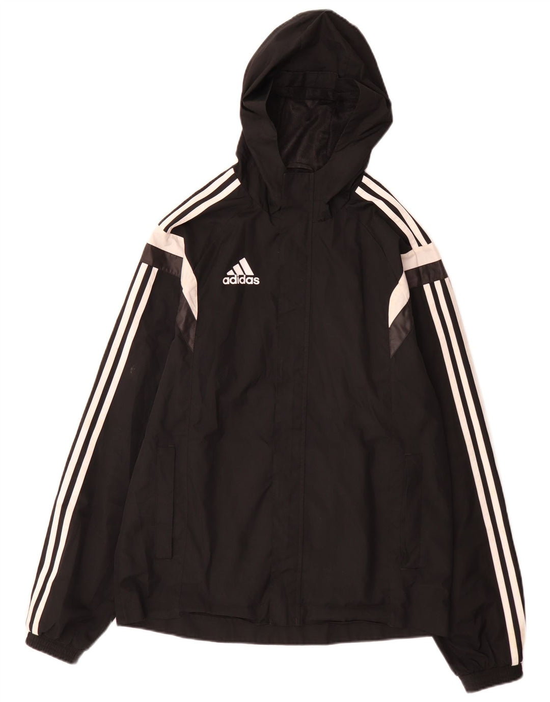 Męska kurtka przeciwdeszczowa Adidas z kapturem UK 36 Mały czarny poliester z blokami kolorów