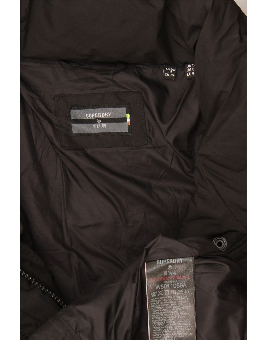 Damska ocieplana kurtka Superdry UK 12, średni czarny poliester