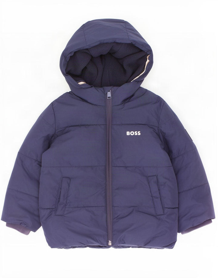 Hugo Boss Baby Boys Ocieplana kurtka z kapturem 18-24 miesięcy Granatowy poliester