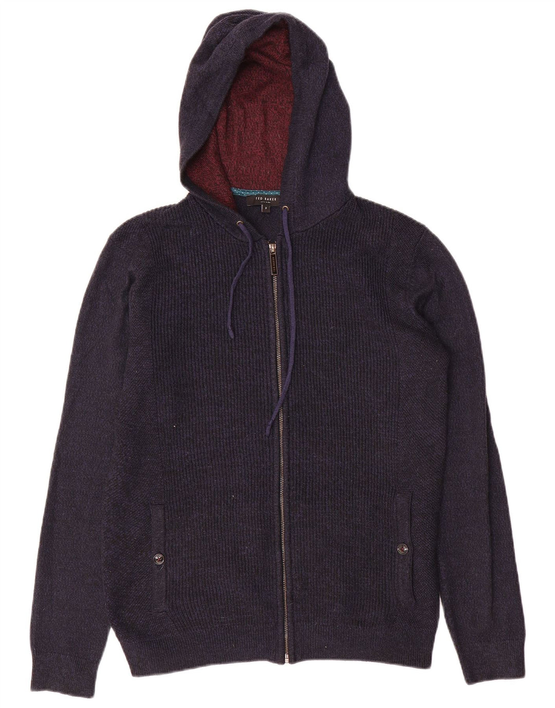 Męski sweter rozpinany z kapturem i zamkiem Ted Baker, rozmiar 2, mały, granatowy