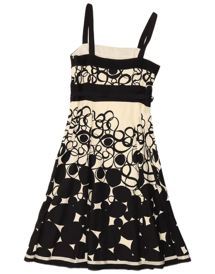 MONSOON Damska sukienka o linii A bez rękawów UK 10 Mała czarna, geometryczna lniana