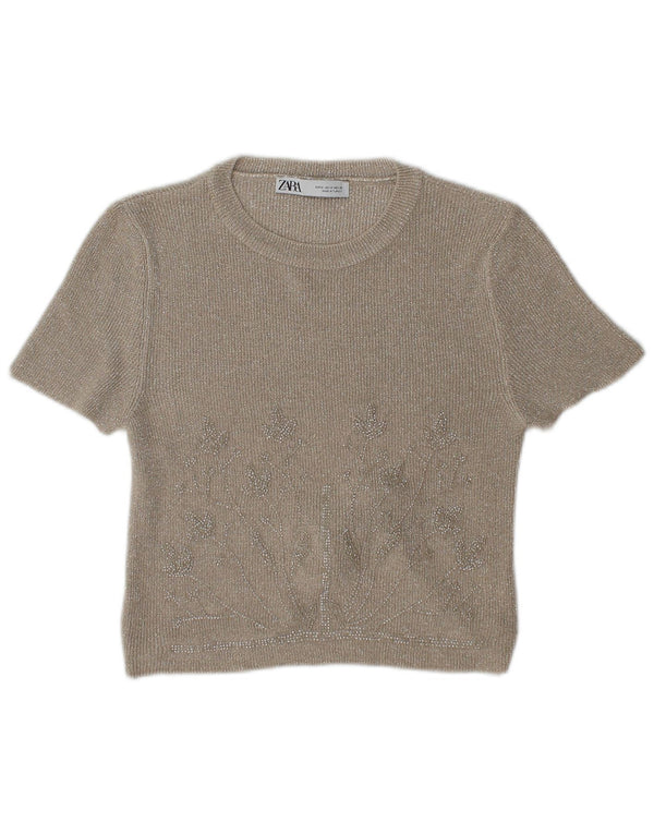 Damska bluzka Zara Crop Top UK 12 średni beż