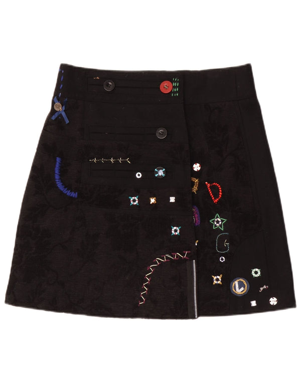 Damska spódnica w kształcie litery A Desigual EU 38 Medium W30 Czarna w kwiaty