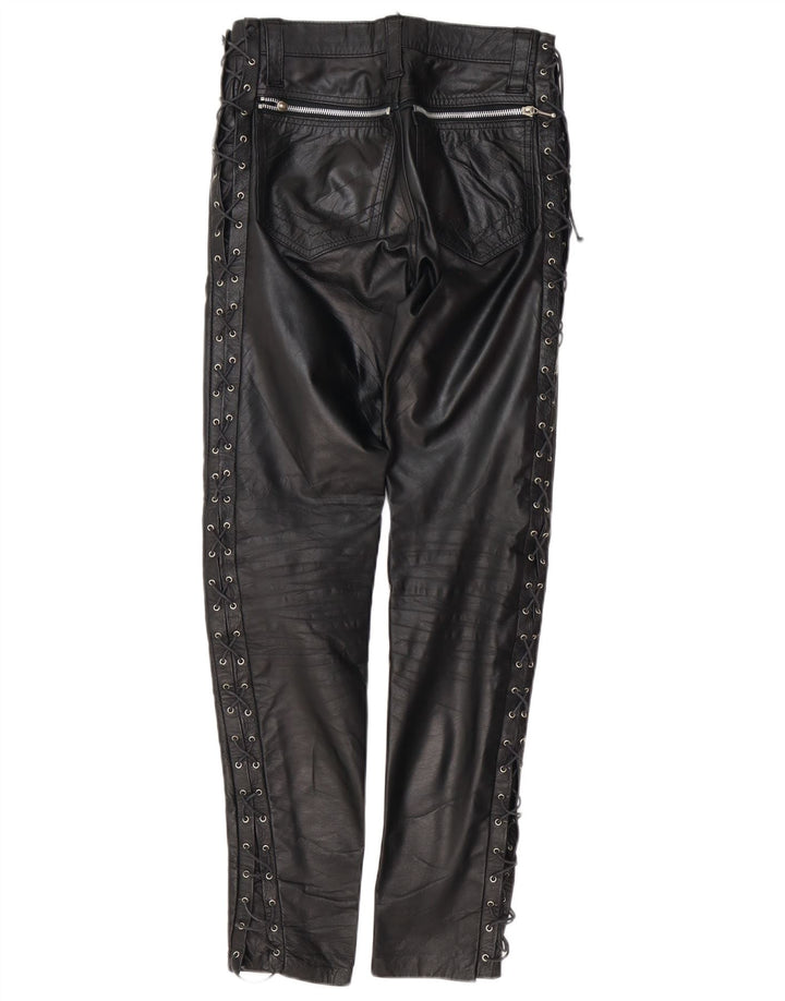 Vintage damskie skórzane spodnie skórzane W30 L30 czarna skóra