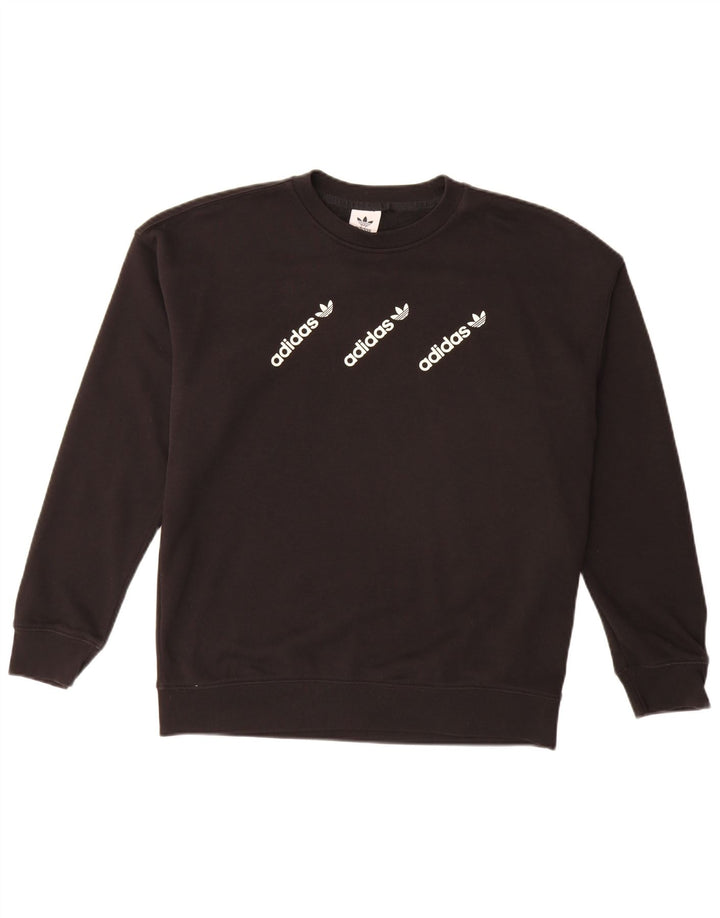 Damska bluza z grafiką ADIDAS, UK 14, duża, czarna, bawełniana