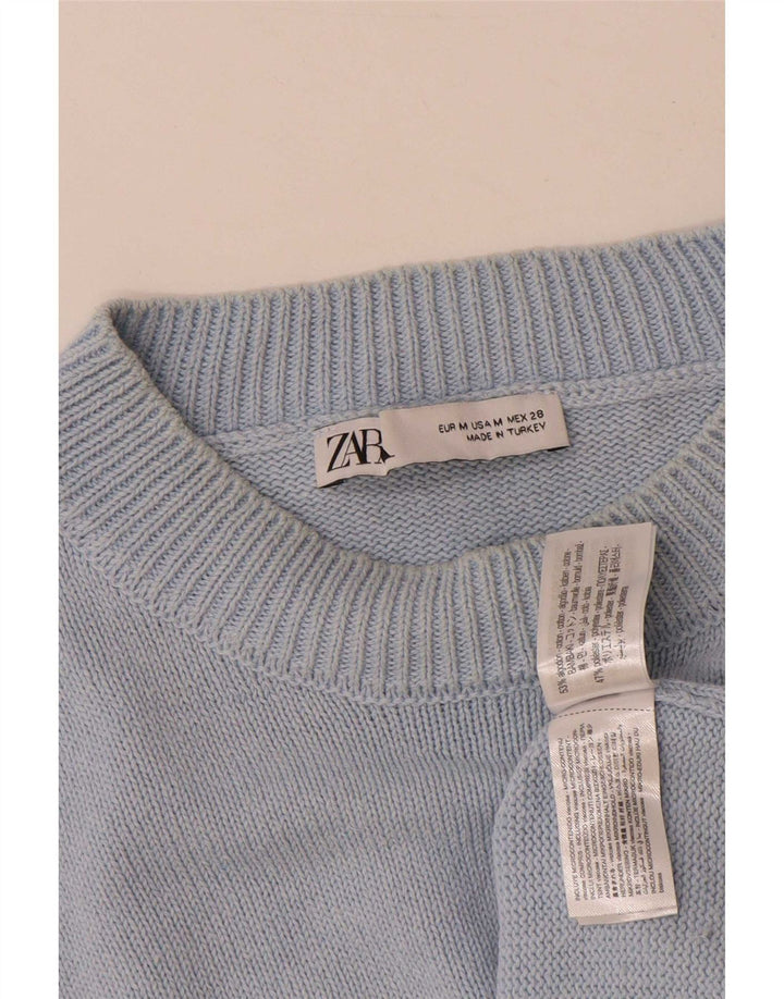 Damski sweter oversize Zara z okrągłym dekoltem UK 14, średni niebieski, bawełniany