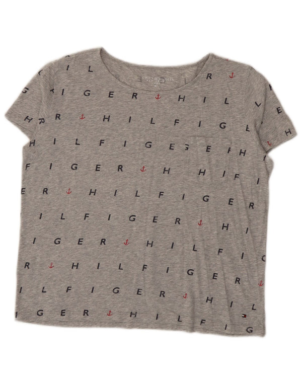 Tommy Hilfiger Womens Graphic T-Shirt Top UK 14 Medium Grey Cotton