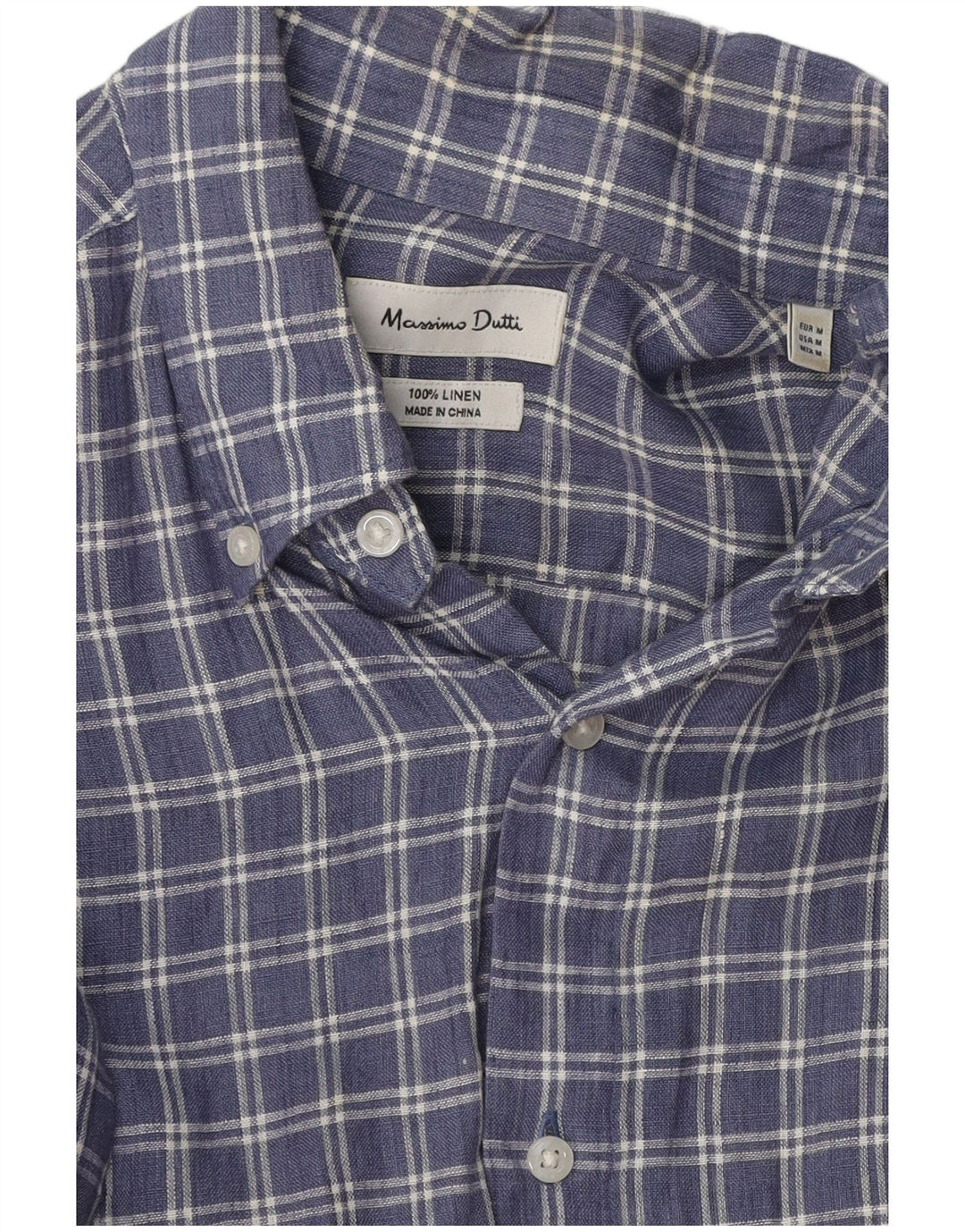 Koszula męska Massimo Dutti, lniana w średnią niebieską kratkę