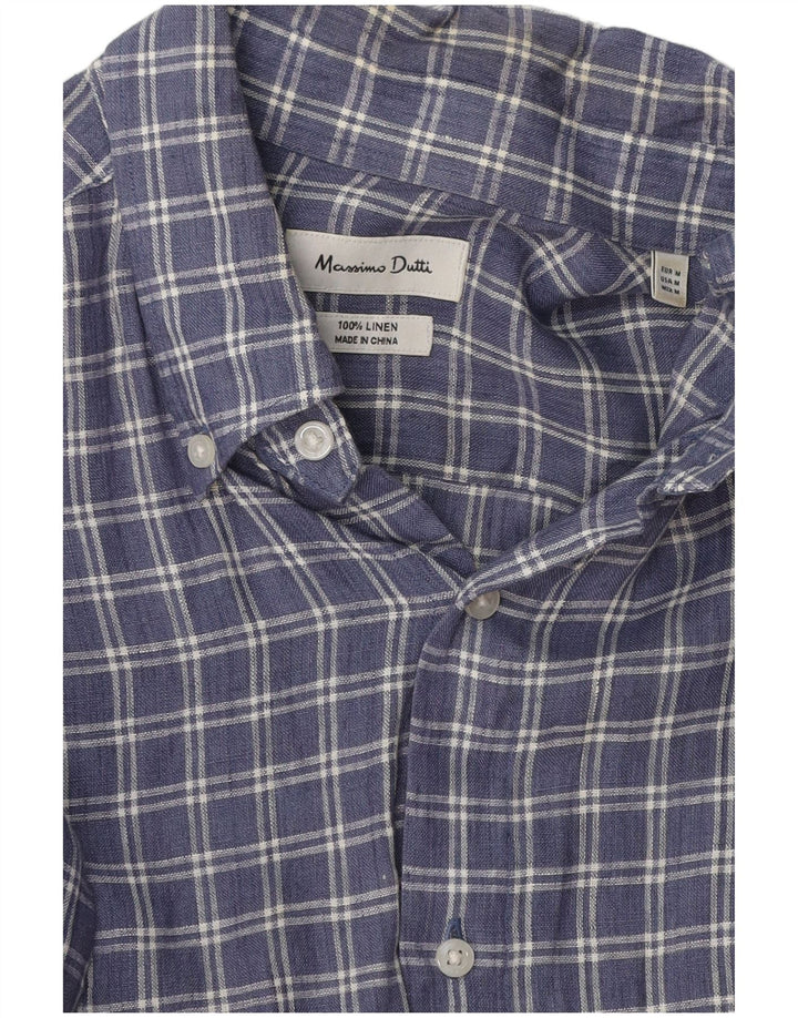 Koszula męska Massimo Dutti, lniana w średnią niebieską kratkę