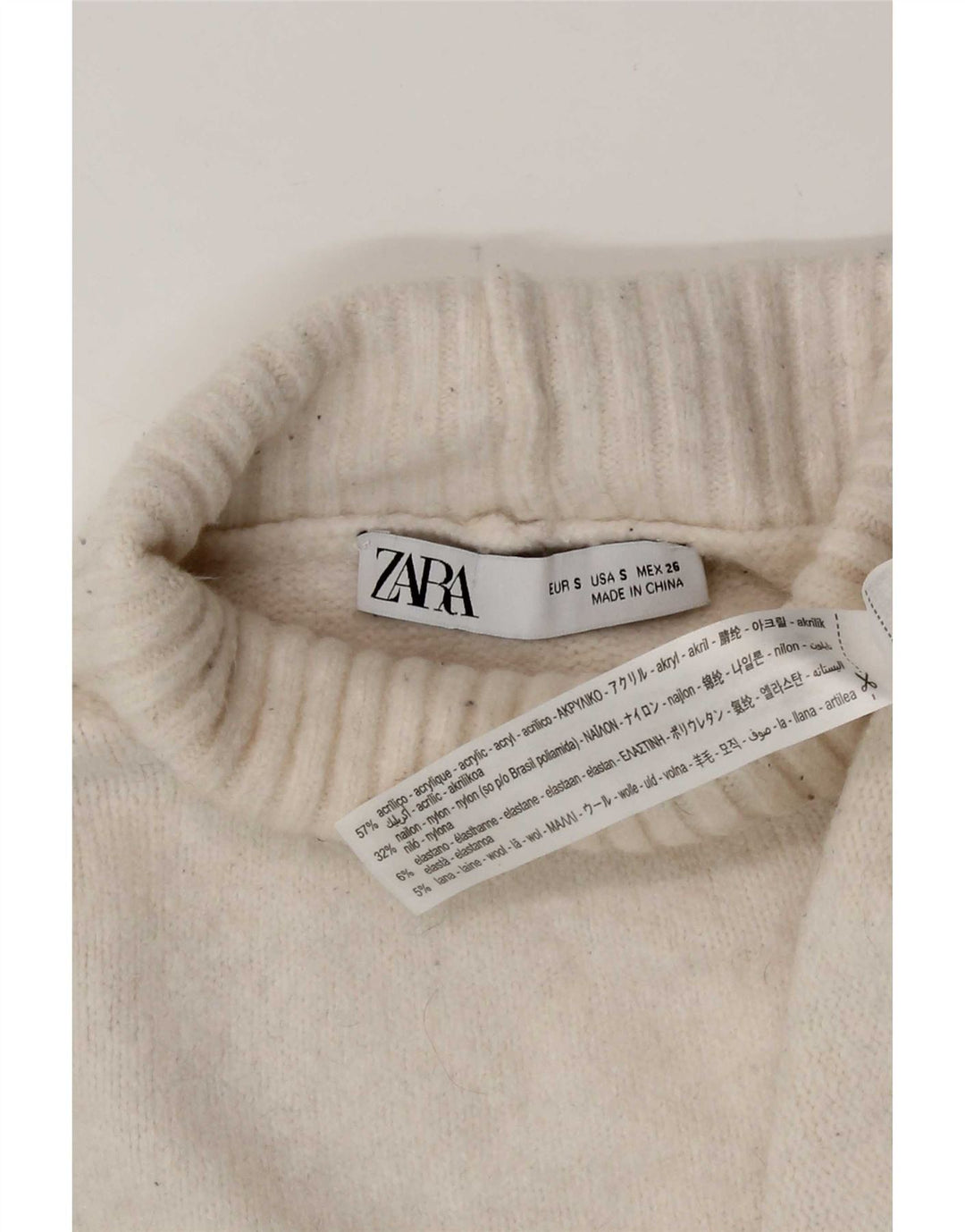 Damski sweter oversize Zara z wywijanym dekoltem UK 10, mały, biały, akrylowy