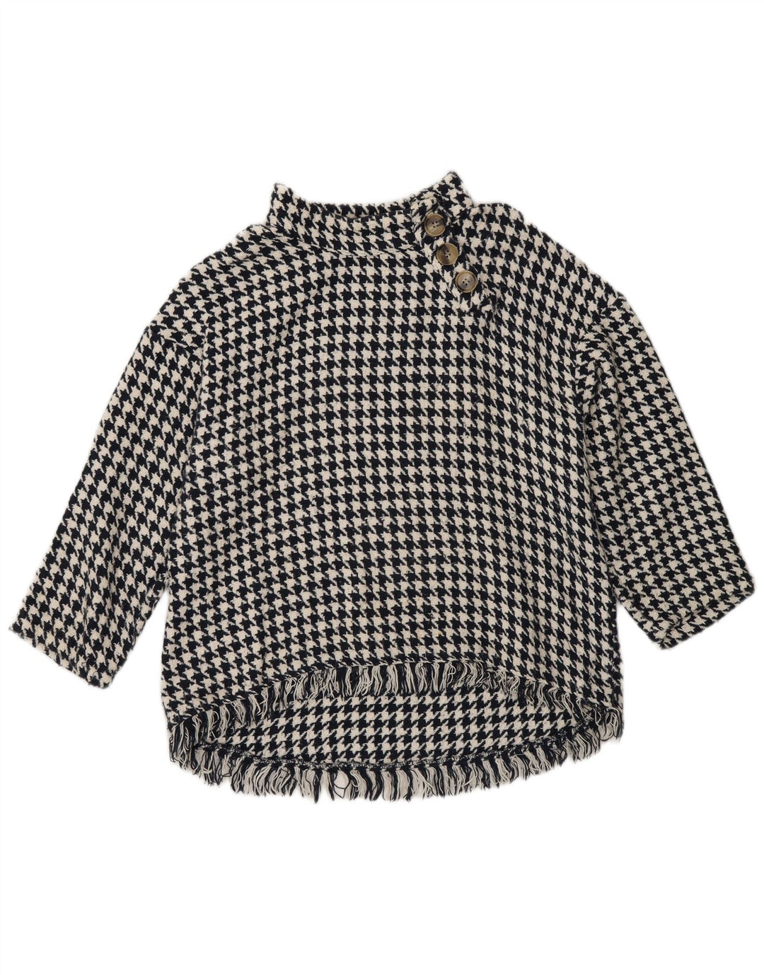 Sweter damski Zara z guzikami pod szyją UK 14, średni czarny w pepitkę