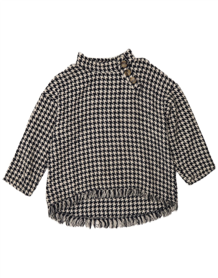 Sweter damski Zara z guzikami pod szyją UK 14, średni czarny w pepitkę