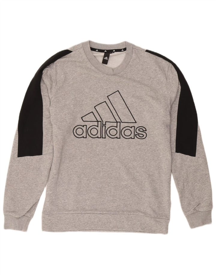 ADIDAS Mens Graphic Sweatshirt Jumper Small Grey Colourblock Cotton