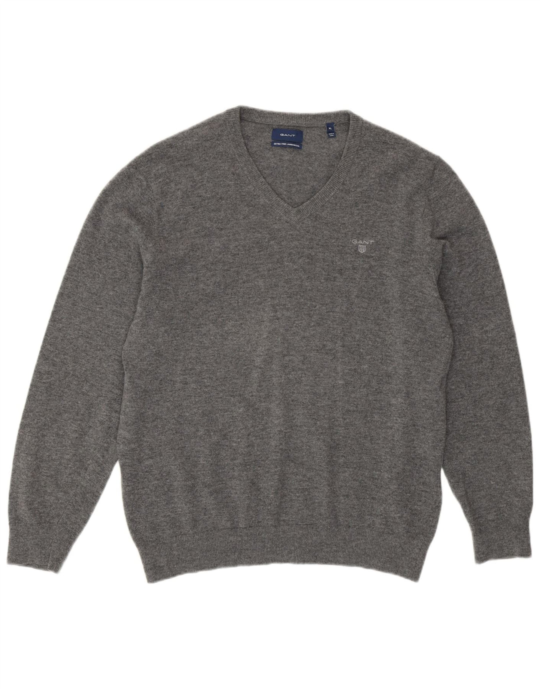 Męski sweter GANT z dekoltem w kształcie litery V, XL, szara wełna owcza