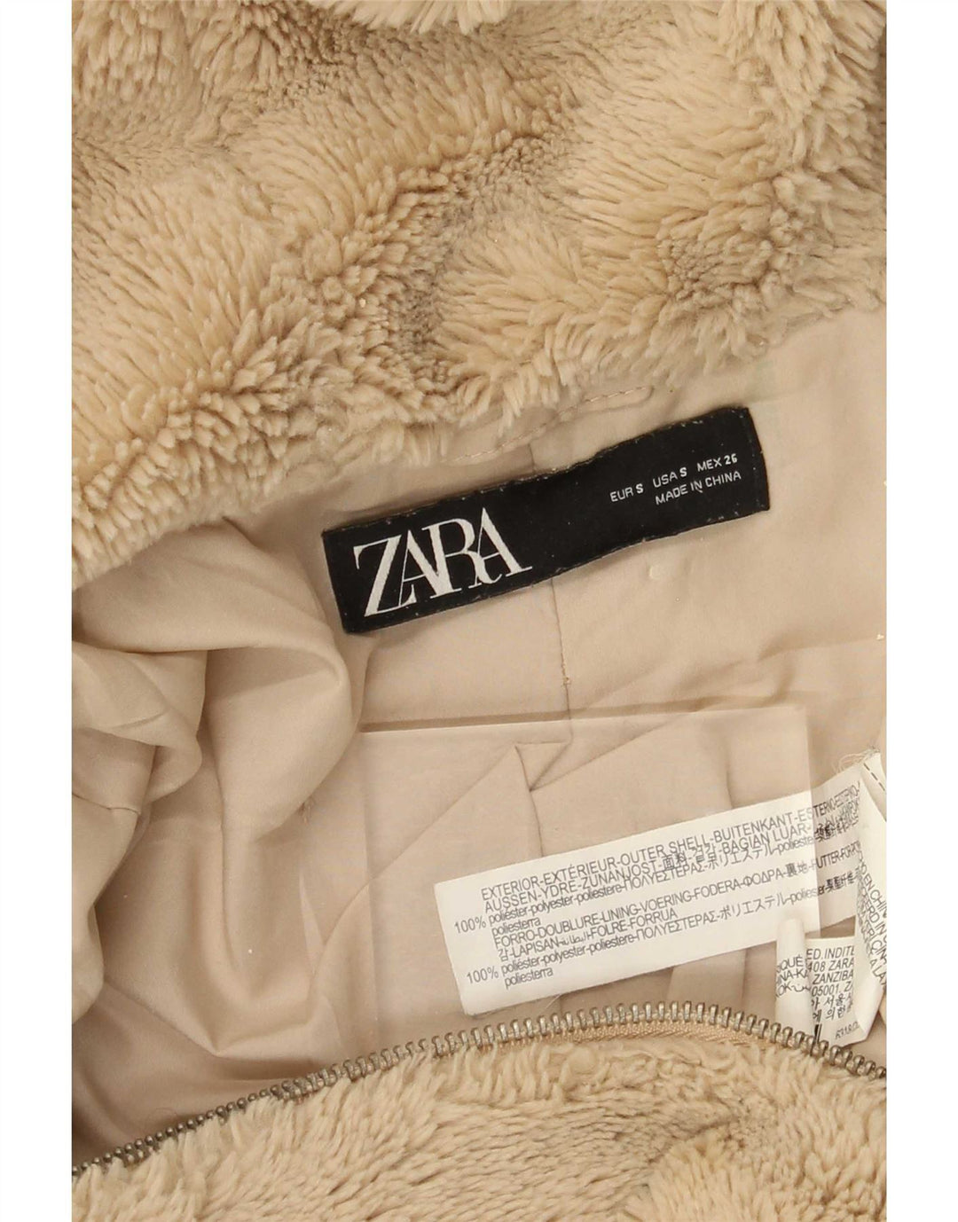 Damska kurtka polarowa typu oversize z kapturem i misiem Zara UK 10 Small Beige