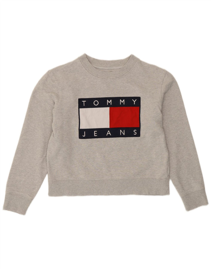 Damska bluza TOMMY HILFIGER Crop Graphic Jumper UK 16, duża, szara