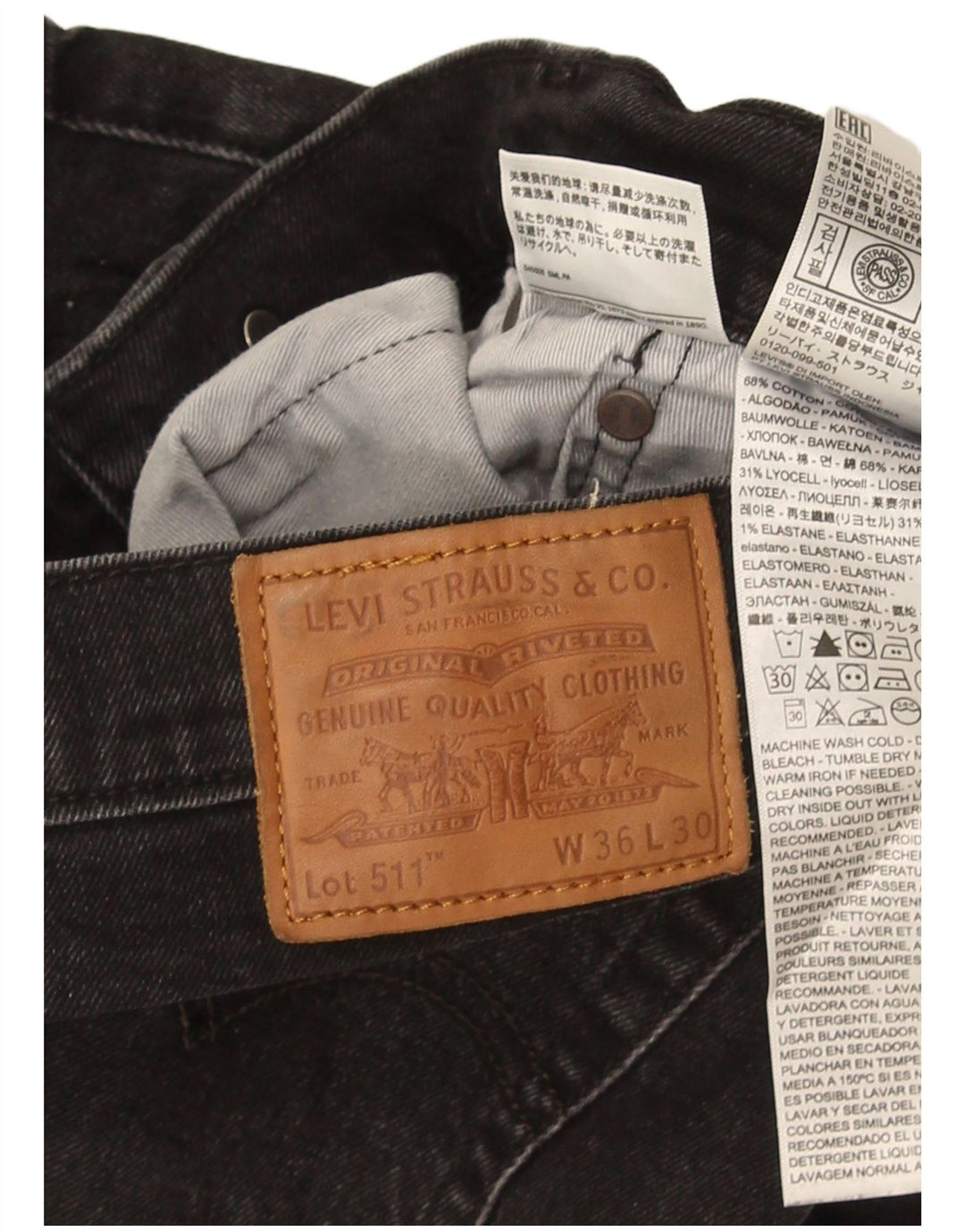 Męskie jeansy Levi's 511 Slim W36 L30 Czarna bawełna