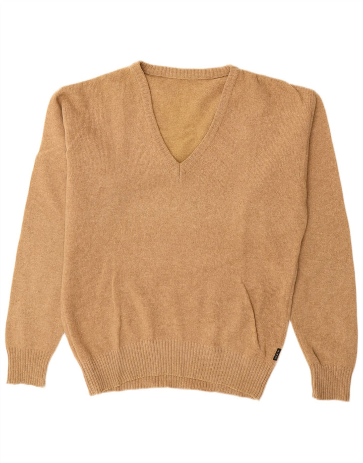 Męski sweter w stylu vintage z dekoltem w szpic IT 48 Średni beżowy wełniany