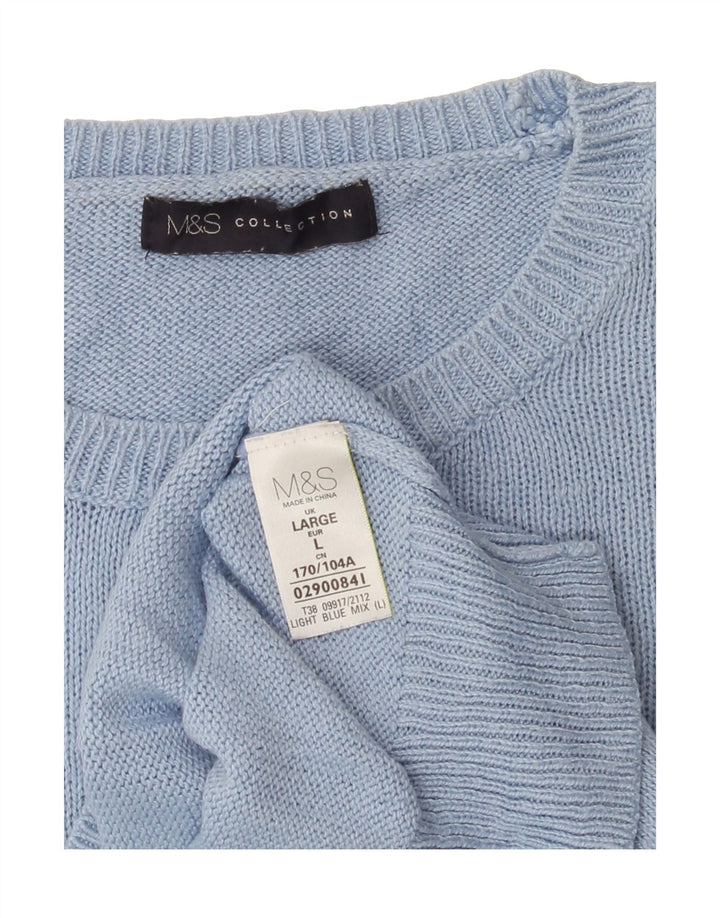 MARKS & SPENCER Womens Graphic Crew Neck Jumper Sweater UK 16 Large Blue Vintage Marks & Spencer and Second-Hand Marks & Spencer from Messina Hembry 