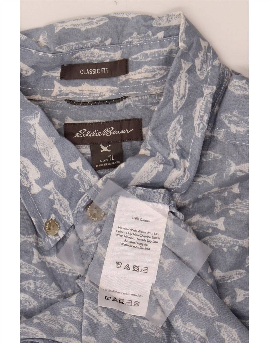 EDDIE BAUER Męska koszula z krótkim rękawem i wysokim abstrakcyjnym wzorem, duża, niebieska