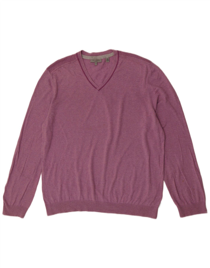Męski sweter Ted Baker z dekoltem w kształcie litery V, rozmiar 6 2XL, różowy, bawełniany