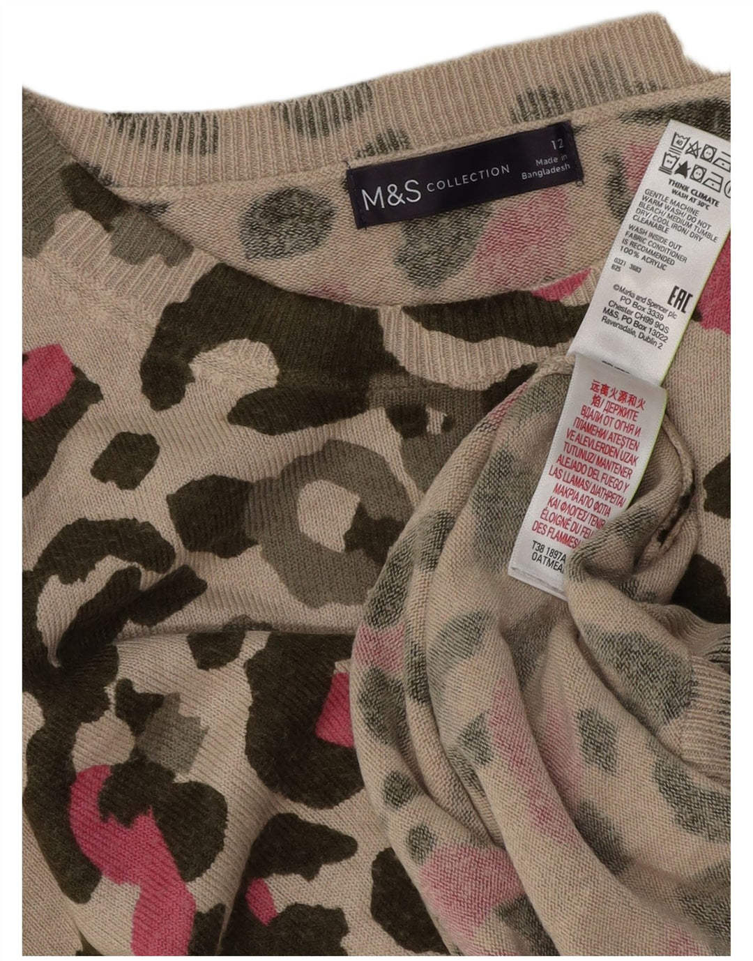 Marks & Spencer Damski sweter z dekoltem w łódkę, UK 12, średni beż