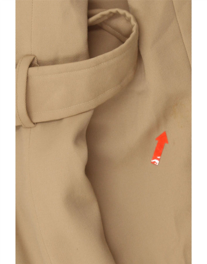 Vintage męski płaszcz dwurzędowy UK 38 średnio beżowy z dziewiczej wełny