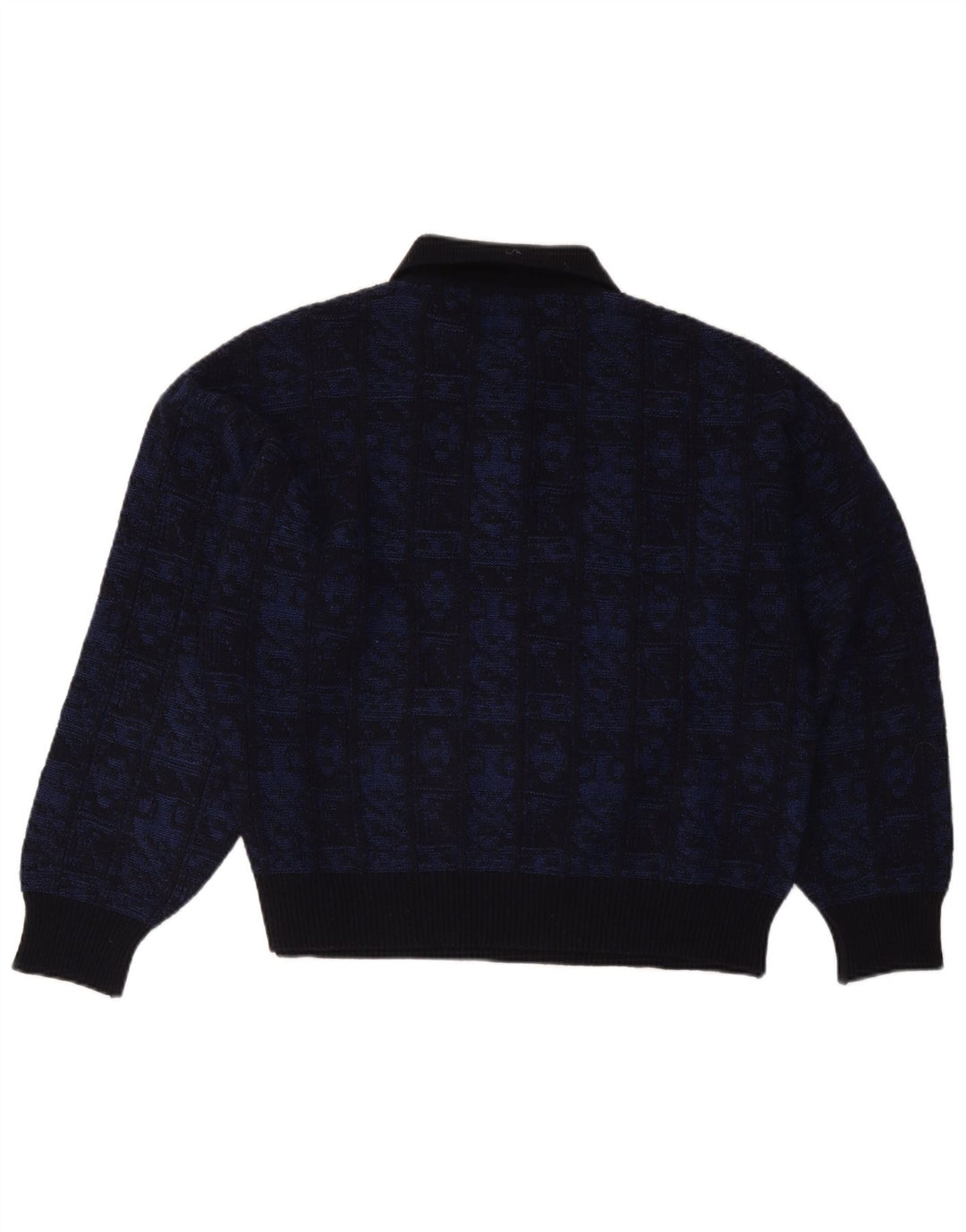 Aeffe Męski sweter polo IT 50 Średni granatowy, geometryczny wełniany