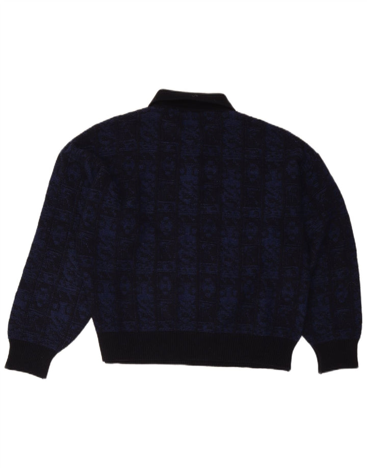Aeffe Męski sweter polo IT 50 Średni granatowy, geometryczny wełniany