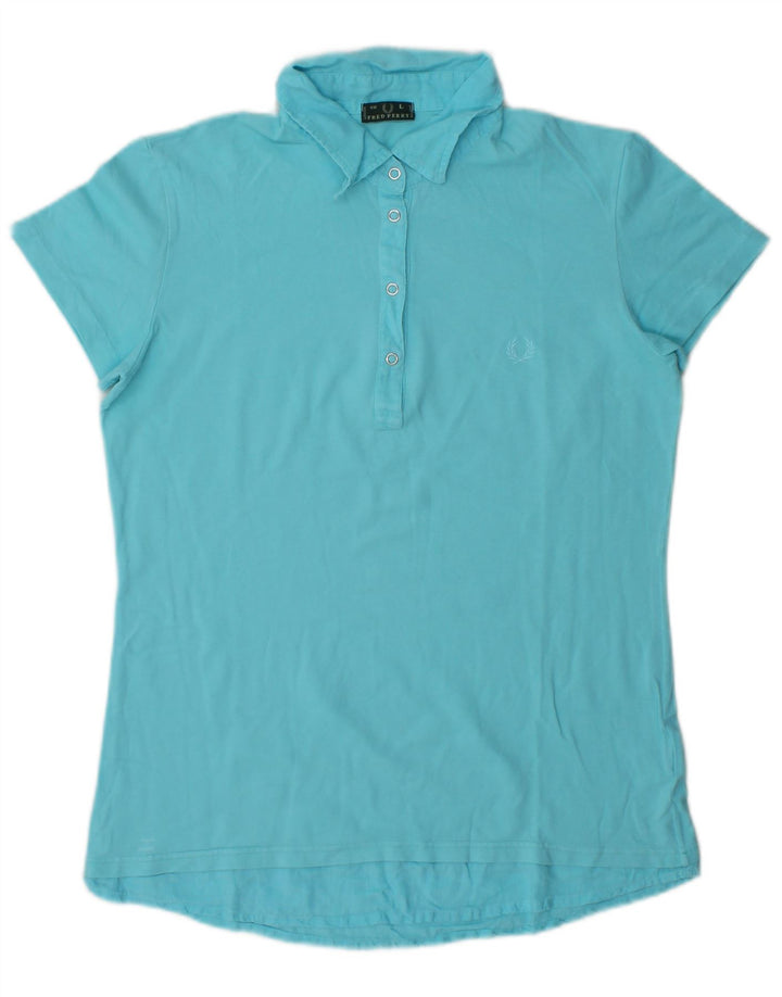 Damska koszulka polo Fred Perry UK 14, duża, niebieska, bawełniana