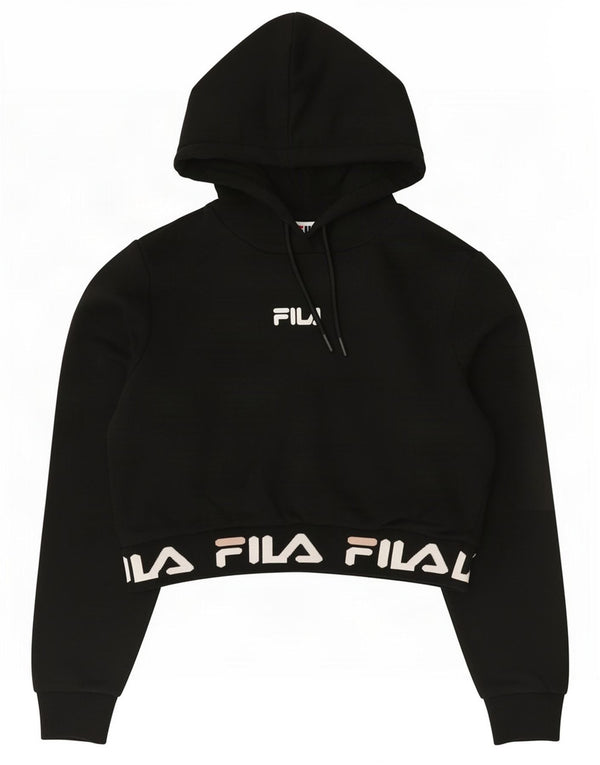 Damski sweter z kapturem Fila Oversize z grafiką, UK 2 2XS, czarny, bawełniany