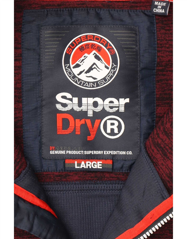 Męski sweter z kapturem i zamkiem Superdry, duży, bordowy poliester w blokach kolorów