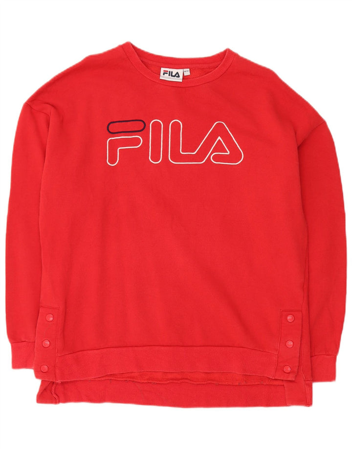 Męski sweter z grafiką oversize Fila UK 12, średni czerwony, bawełniany