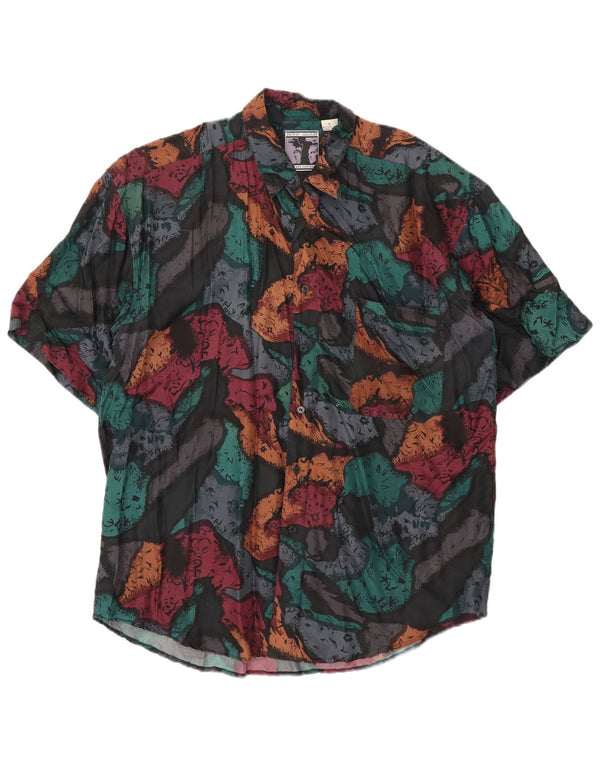 Męska koszula z krótkim rękawem w stylu vintage, abstrakcyjny wzór, średni, wielobarwny jedwab