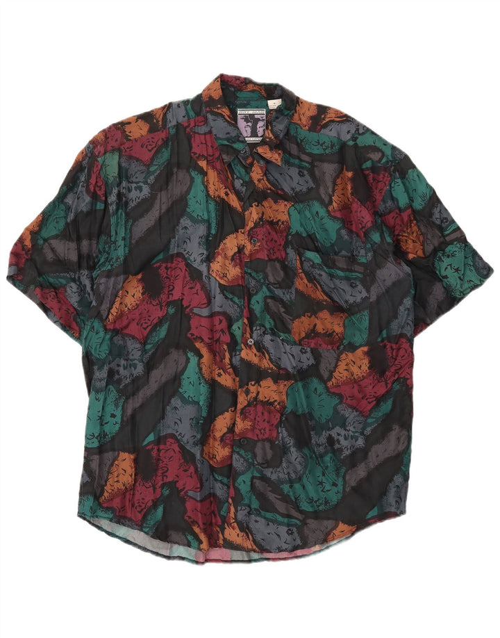 Męska koszula z krótkim rękawem w stylu vintage, abstrakcyjny wzór, średni, wielobarwny jedwab