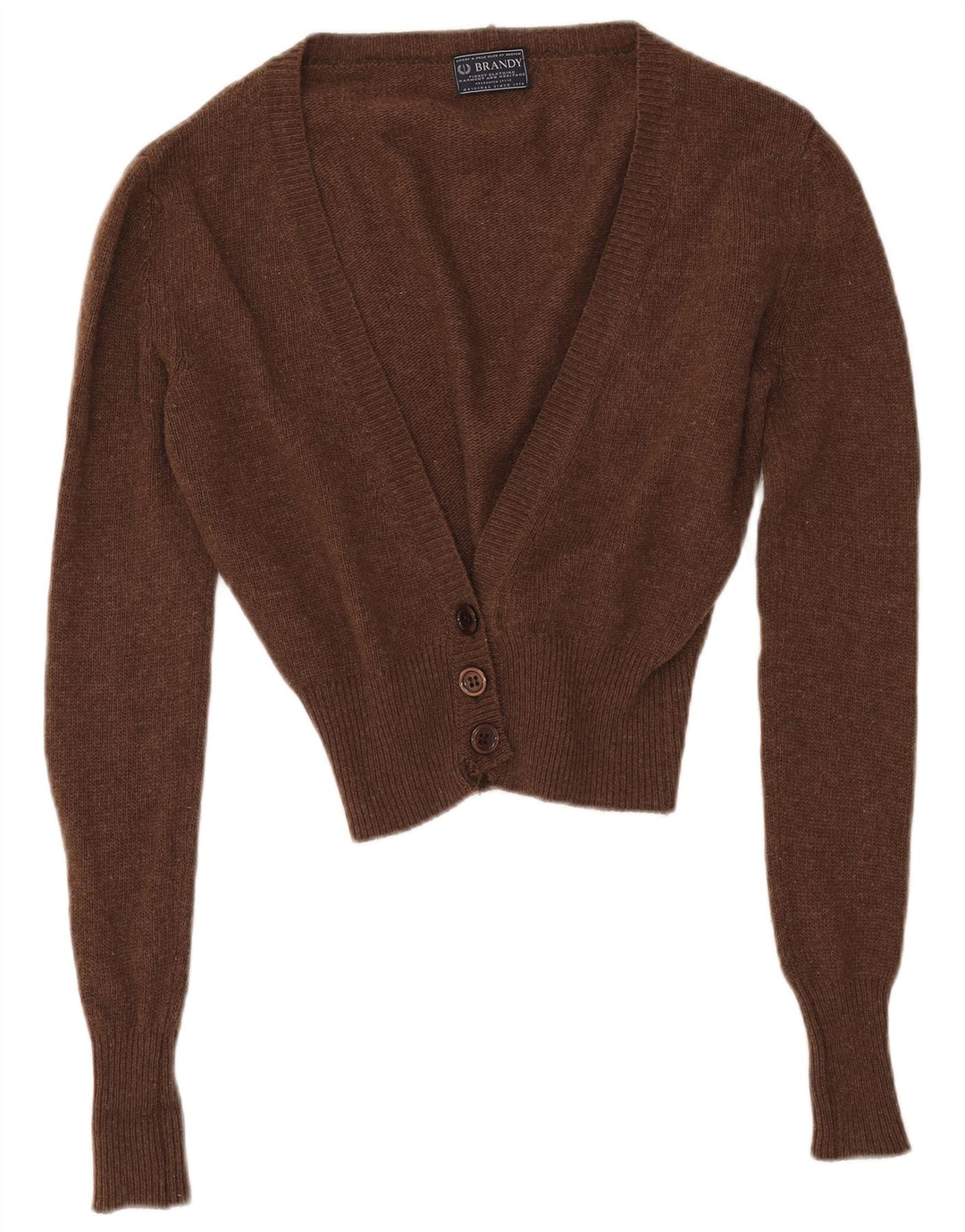 Sweter damski VINTAGE Crop Cardigan UK 14 Średni brąz z owczej wełny