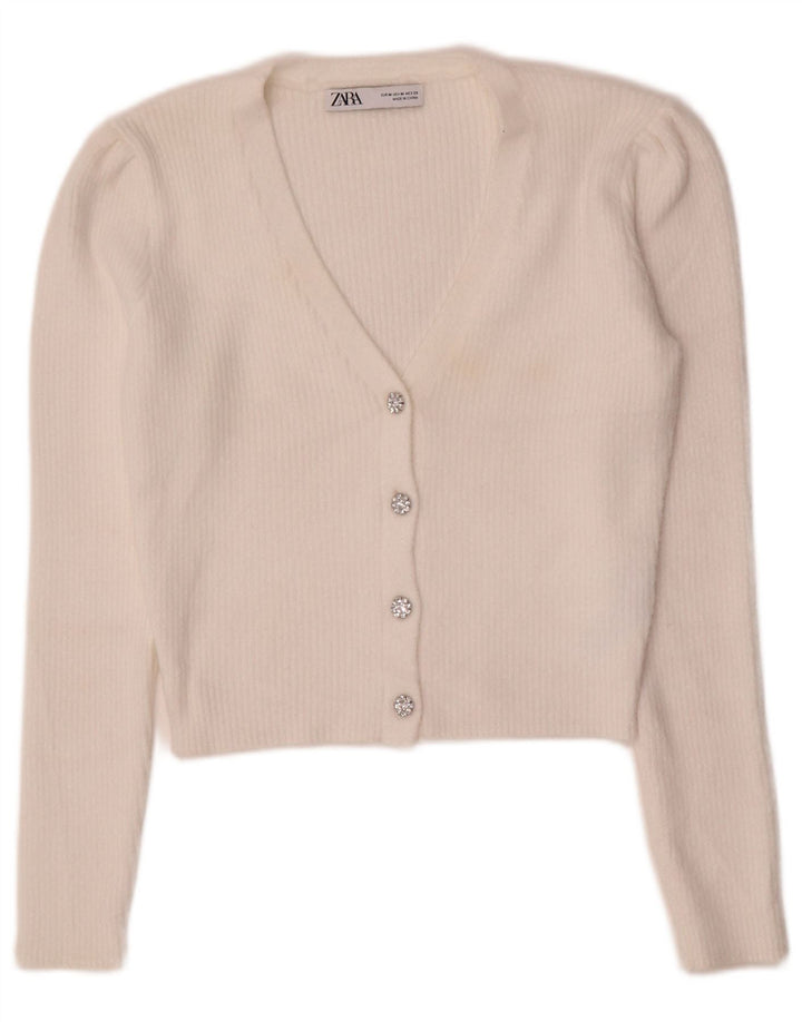 Sweter damski Zara Crop Cardigan UK 12 Średni biały nylon
