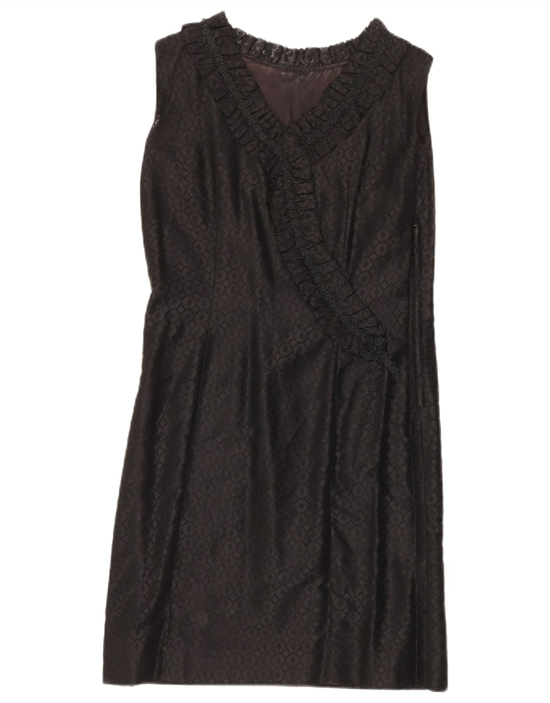 VINTAGE damska koronkowa sukienka typu shift bez rękawów UK 12, średnia czarna w kwiaty