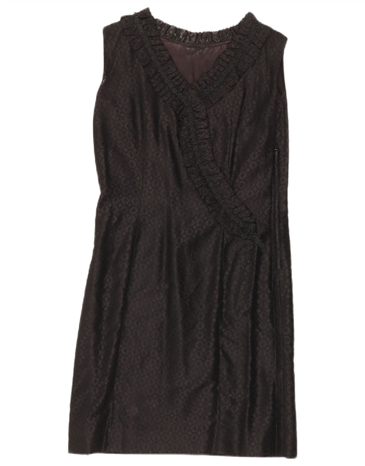 VINTAGE damska koronkowa sukienka typu shift bez rękawów UK 12, średnia czarna w kwiaty