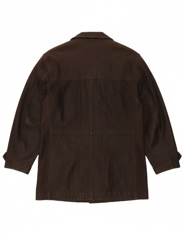 Vintage męski płaszcz skórzany z podwójnymi piersiami IT 54 2XL brązowa skóra