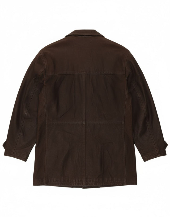 Vintage męski płaszcz skórzany z podwójnymi piersiami IT 54 2XL brązowa skóra