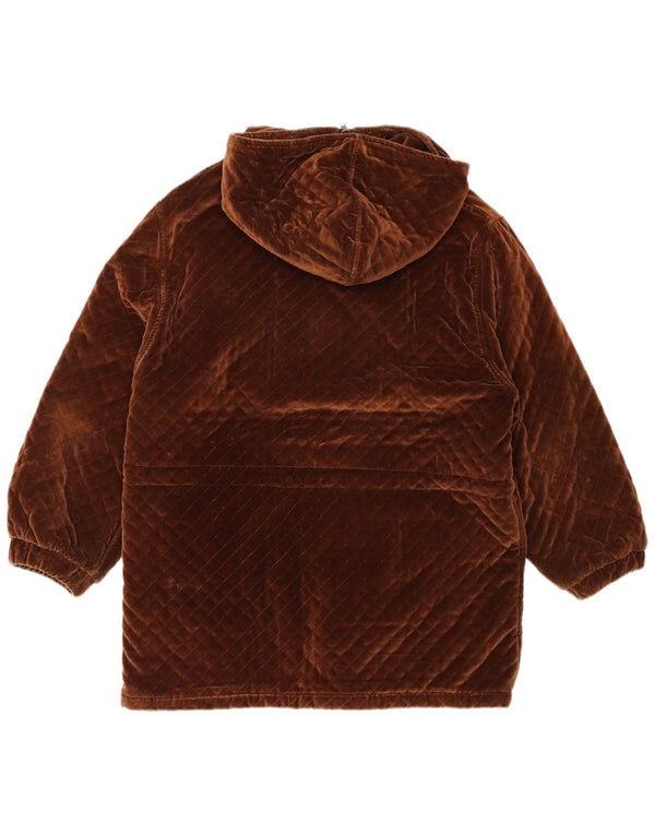 VINTAGE Girls Hooded Windbreaker Coat 13-14 Years Brown Cotton