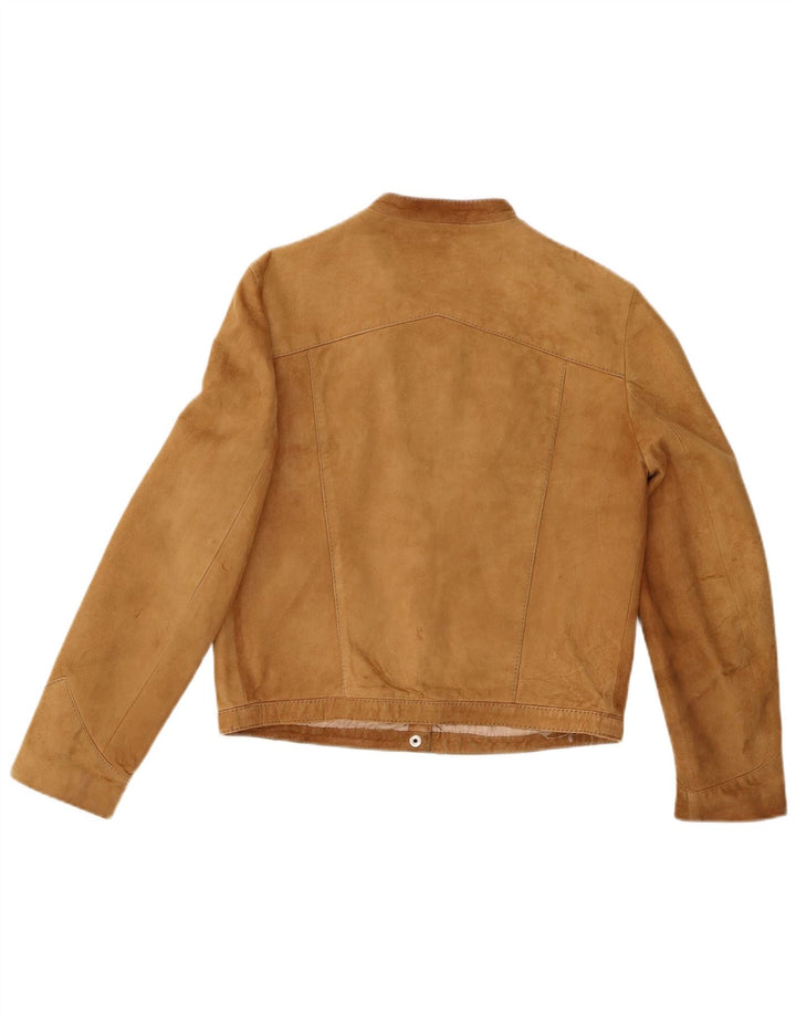 Vintage damska zamszowa kurtka bomber UK 12 ze średniej beżowej skóry