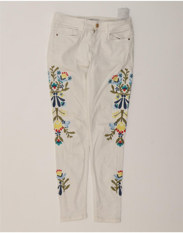 Damskie jeansy Skinny Zara EU 36 XS W26 L28 Biała bawełna w kwiaty