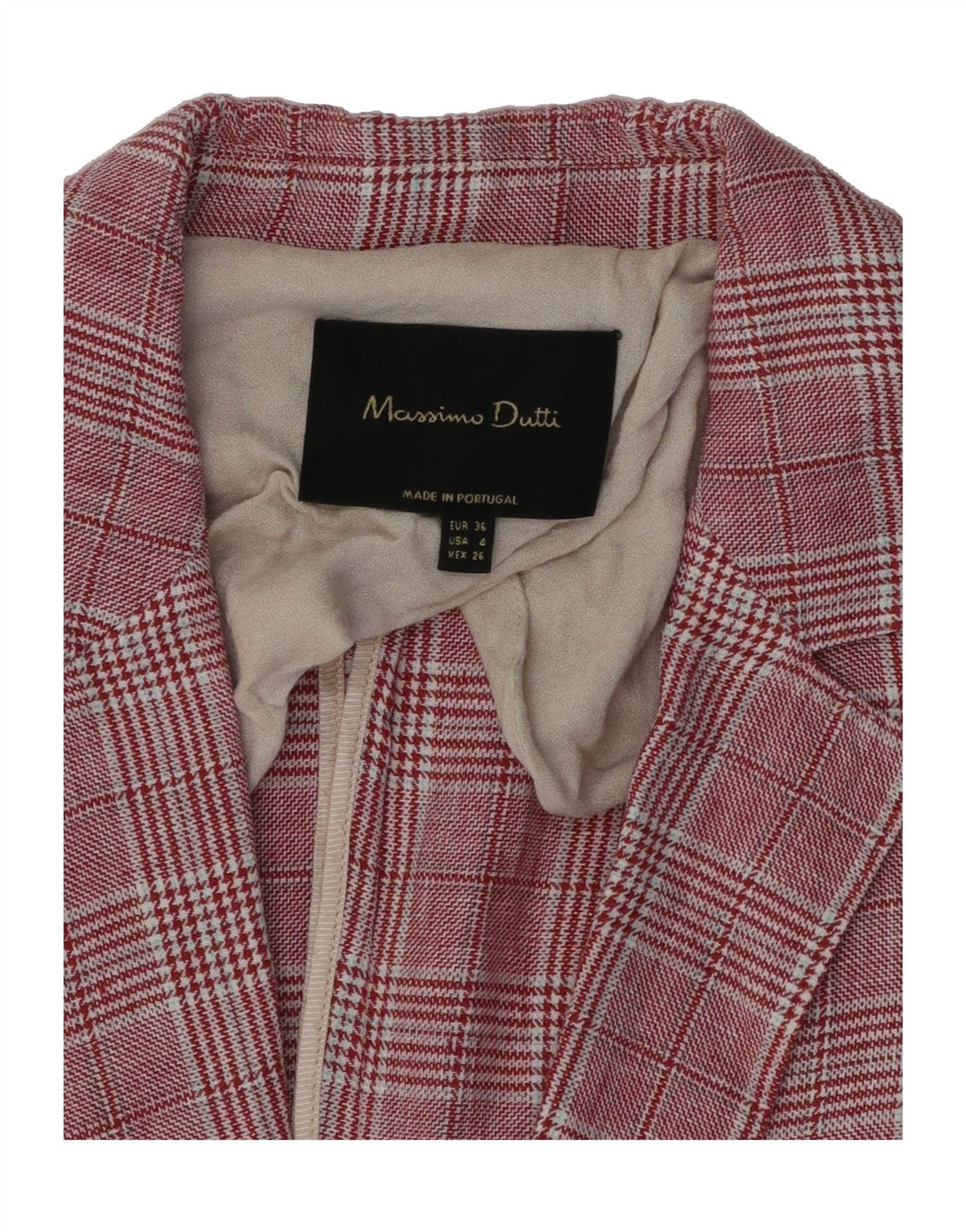 MASSIMO DUTTI Womens 1 Button Blazer Jacket EU 36 XS Burgundy Check Linen Vintage Massimo Dutti and Second-Hand Massimo Dutti from Messina Hembry 
