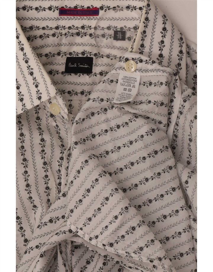 Męska koszula formalna Paul Smith, rozmiar 38 15, średnia biała bawełna w kwiaty