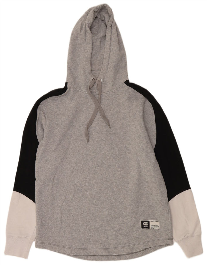 G-STAR Mens Hoodie Jumper Medium Grey Colourblock Cotton