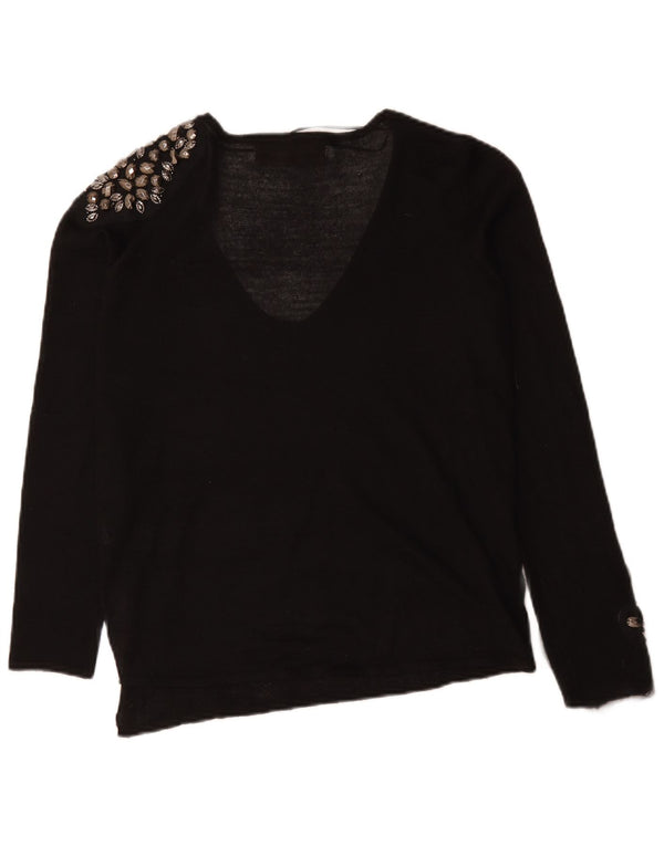 Sweter damski Zara z dekoltem w kształcie litery V, UK 16, duży, czarny w cętki