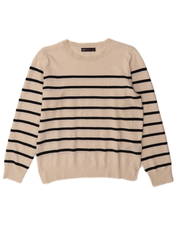 Marks & Spencer Damski sweter z dekoltem w łódkę, UK 12, średnie białe paski